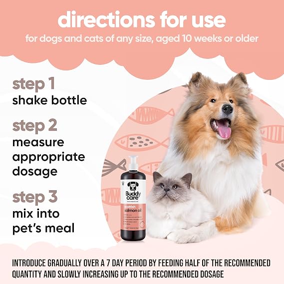Buddycare Scottish Salmon Oil for Dogs and Cats (1L x2) 100% Natural & Sustainable Supplement | Rich in Omega 3, 6 & 9 for Boosting the Health & Vitality of your Pet’s Skin, Coat & Immune System