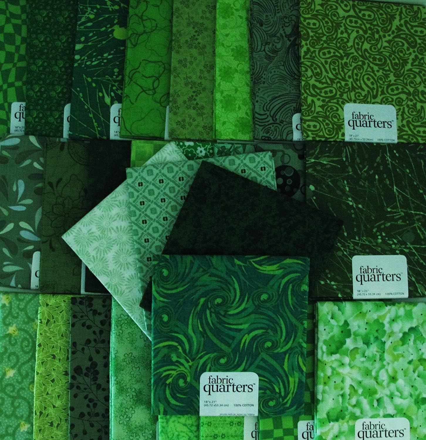 FAT QUARTER ~ Set of 10 100 % COTTON ~ GREEN ~ Quilt Fabric ~ CRAFTS ~ SEWING