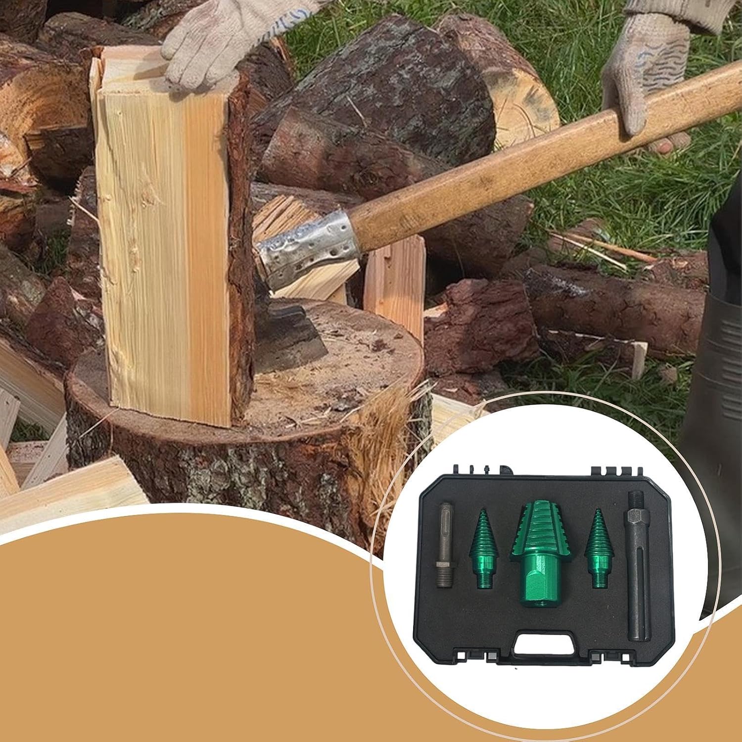 Firewood Splitter Set Wood Splitting Household with Storage Case with 2 Handles Farm Kindling Splitter, Round Handle