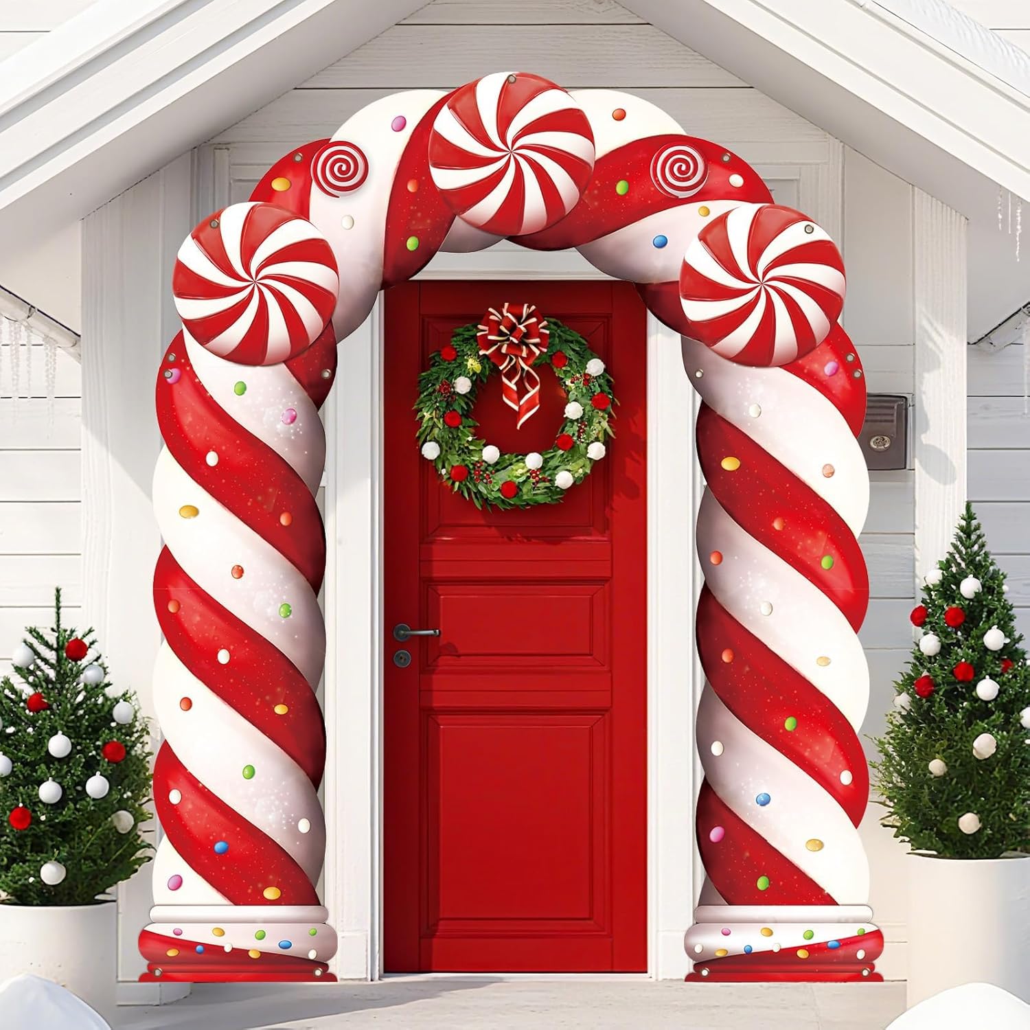 3Pcs Christmas Candy Door Banner Decorations Red White Peppermint Porch Sign Banner Xmas Candy Cane Hanging Backdrop for Candyland Theme Birthday Holiday Party Supplies Office Classroom Home Decor