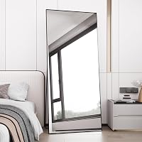 AUFHELLEN Álló Tükör 180x80 cm - Teljes Alakos Fali Tükör Fekete Fém Kerettel, HD Minőségű Üveg, Akasztókkal - Nappali, Hálószoba, Öltöző 1