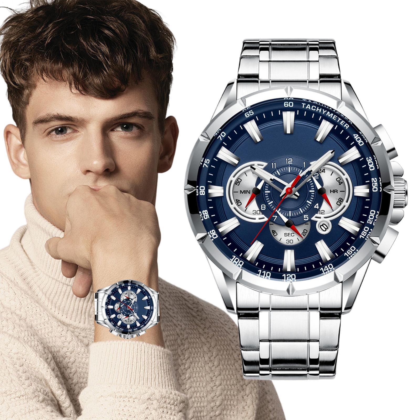 Generisch Biznesowy zegarek, zegarek chronografowy, męski, elegancki, mechaniczny, stylowy, klasyczny pasek na rękę, codzienny dodatek dla profesjonalistów, nauczycieli, pracowników, formalnego attire