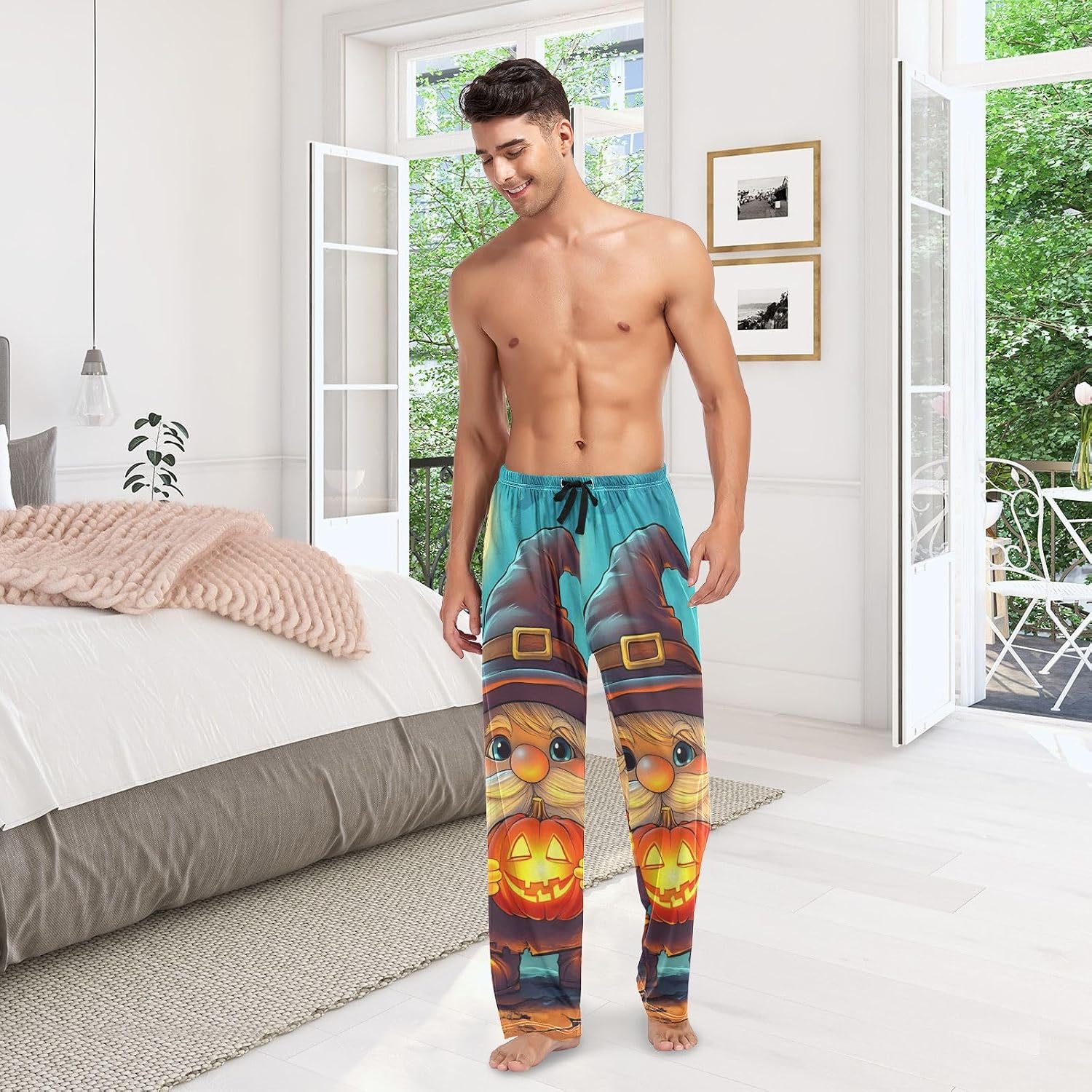 ALAZA Halloween Gnome Men's Sleepwear Mens Pajama Pants Bottoms with Pockets, S