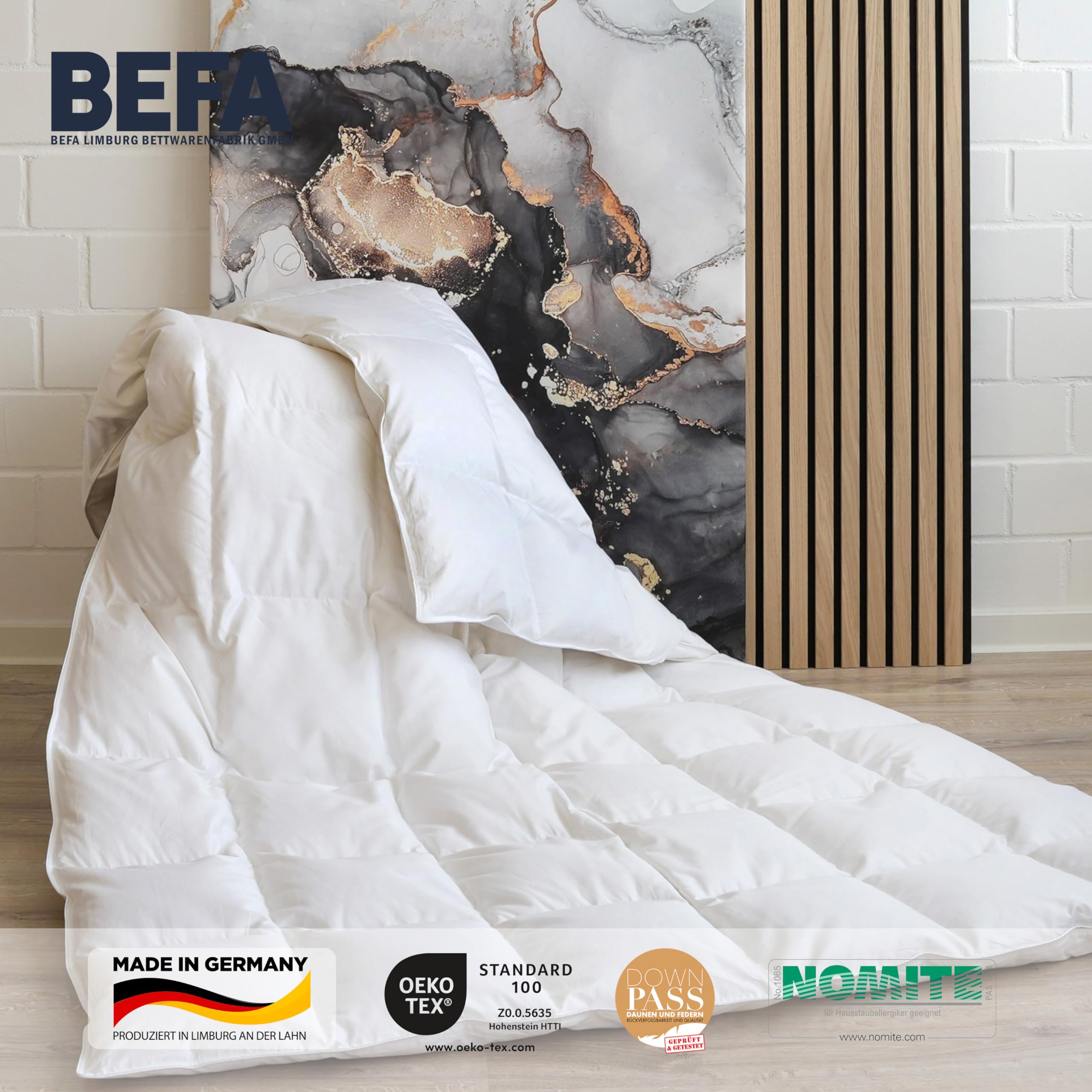 BEFA NATUR Made in Germany Tencel kołdra puchowa 200 x 220 cm z 90% puchu i 10% pierza, nadaje się na wszystkie pory roku, nadaje się dla alergików (Nomite), EN Standard 12934, Öko-Tex 100 klasa 1,