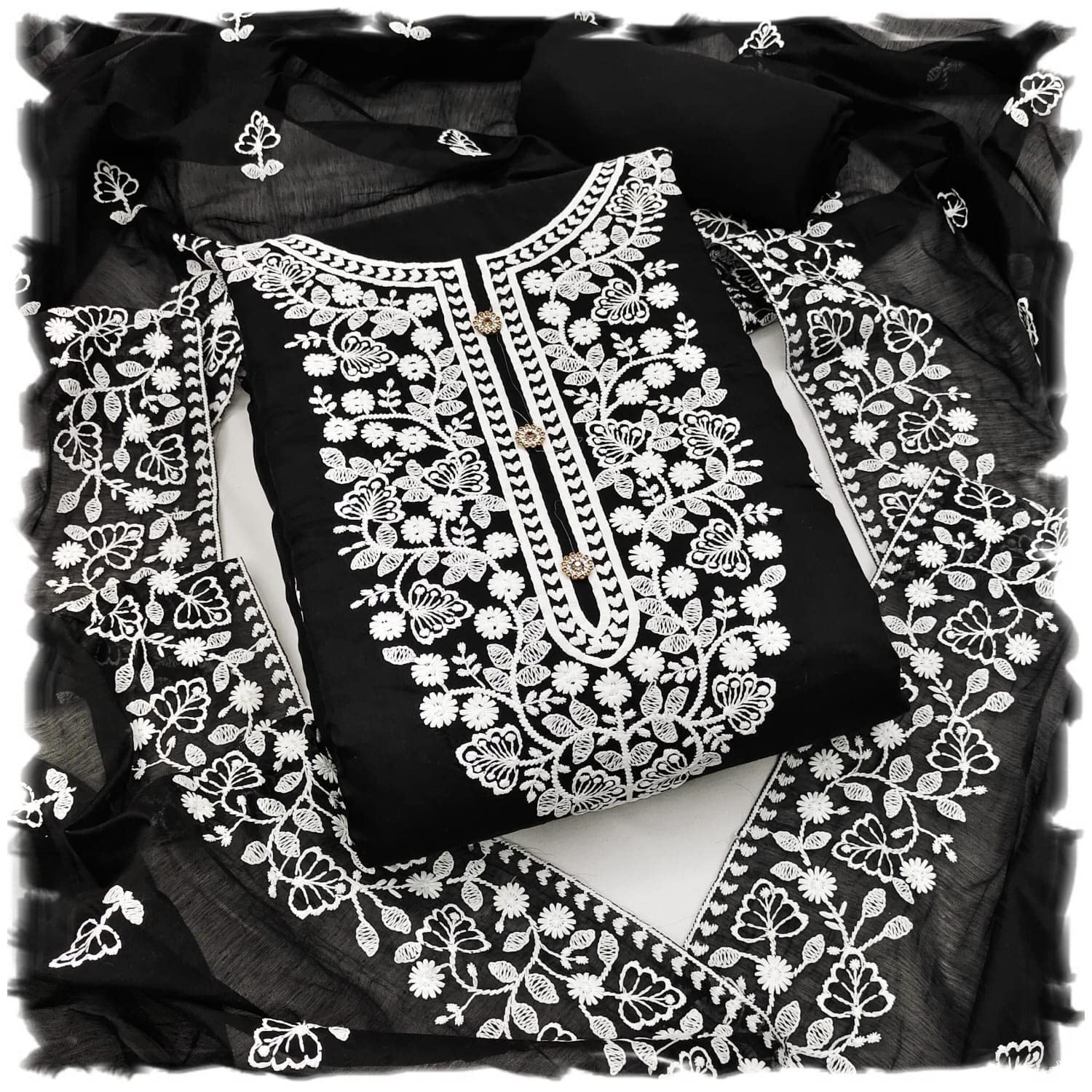 SidhidataWomen's Poly Cotton Embroidery Work Unstitched Salwar Suit Dress Material With Bandhej/Bandhani Print Dupatta (Free Size)