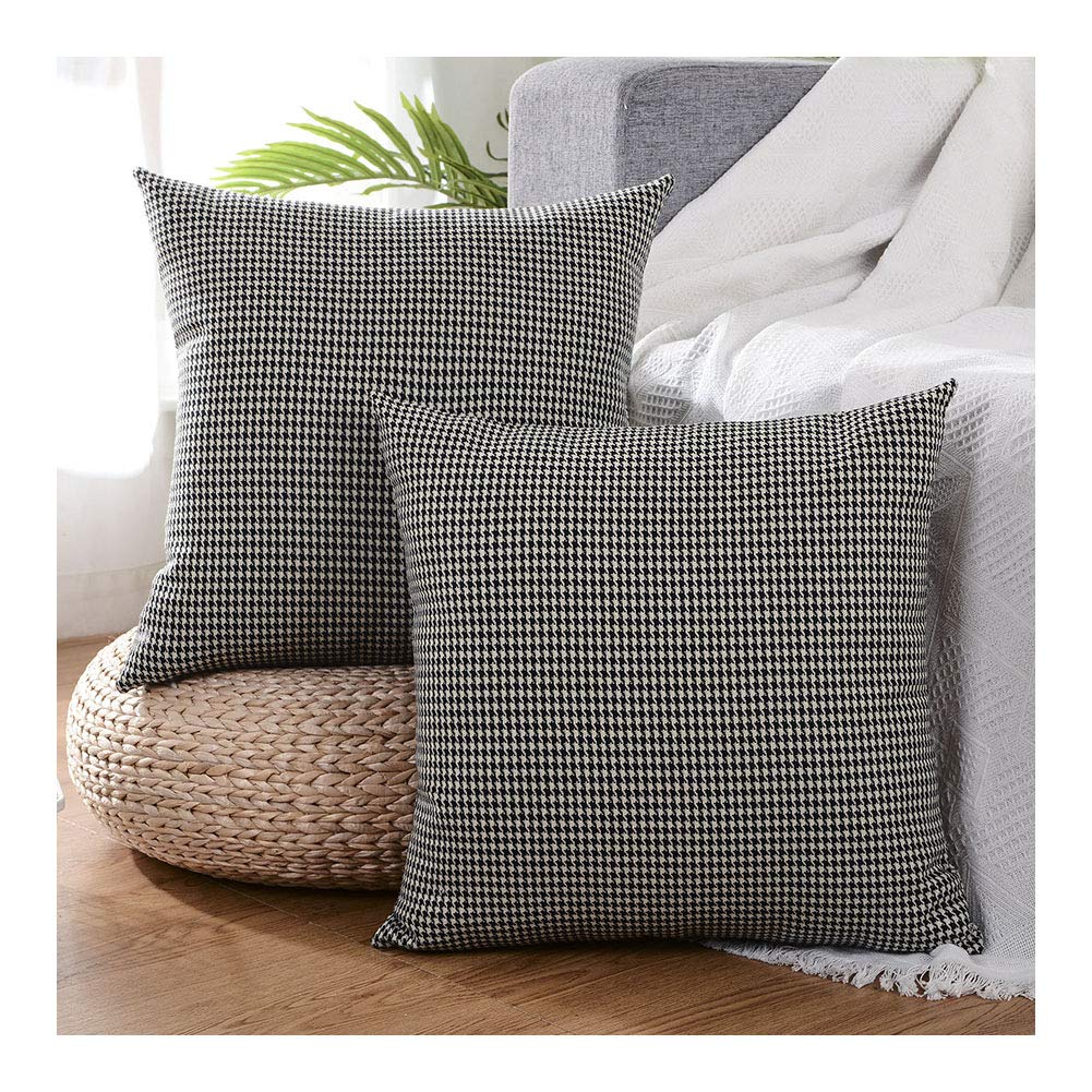 HPUK Classic Throw Pillow Covers with Houndstooth Pattern 2 Pack 17X17 Inch for Sofa, Bedroom Cushion Cover, Black