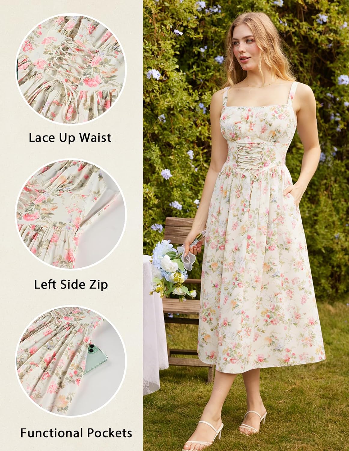 Scarlet Darkness Floral Dress for Women 2026 Corset Milkmaid Dresses Casual Summer Sundress with Pockets - Image 4