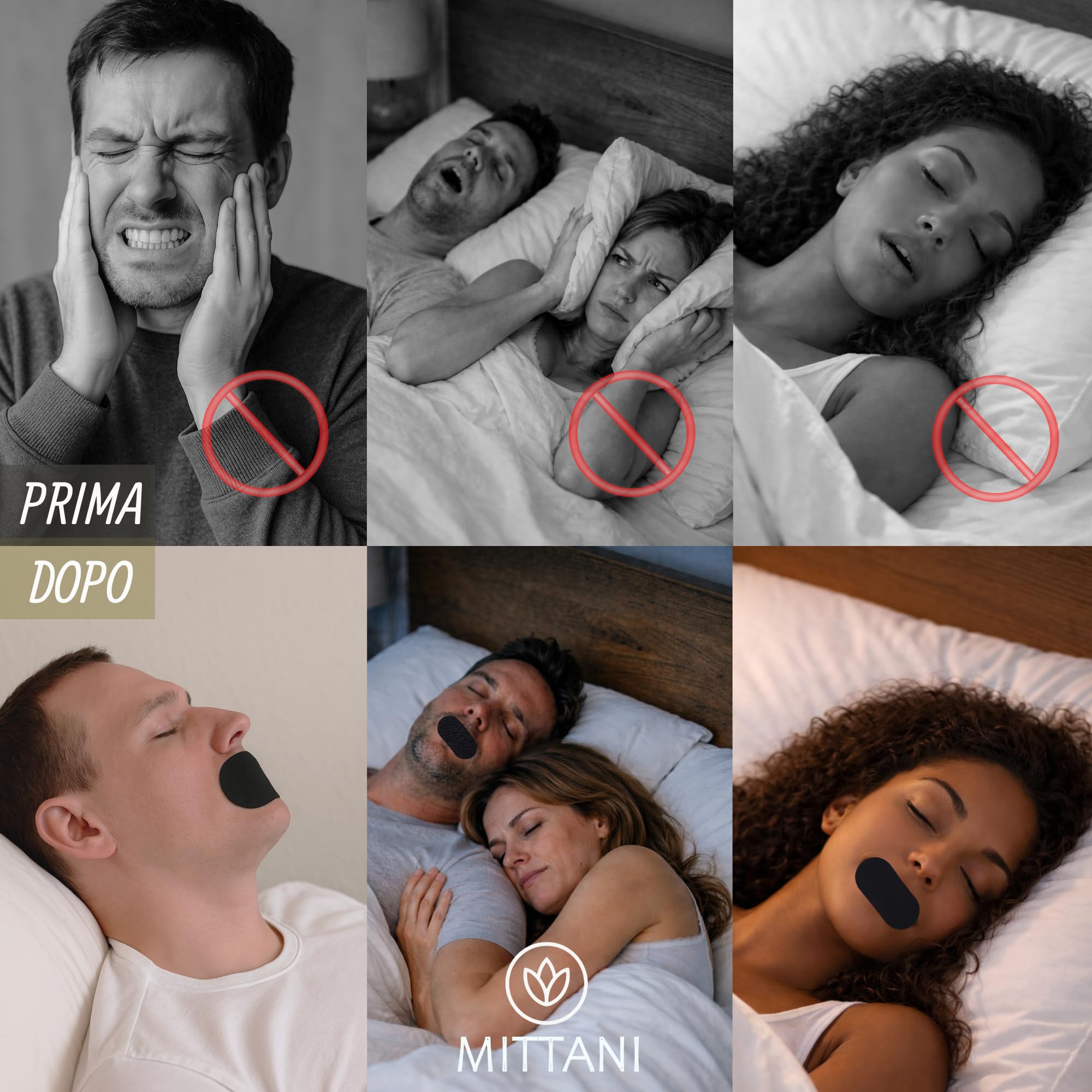 MITTANI® Mouth Tape, Cerotti Bocca per Dormire, Antirussamento, Respira Bene per Dormire Profondamente la Notte, Migliora la Qualità del Sonno Favorendo la Respirazione Nasale
