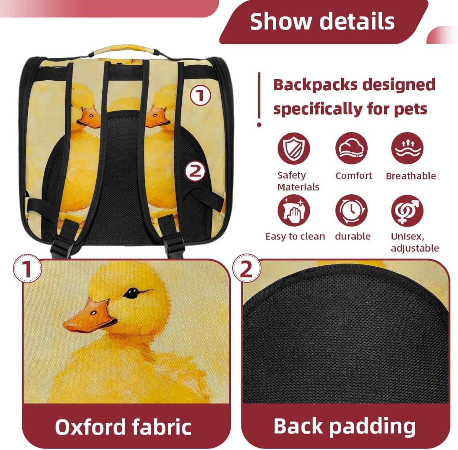 Portable Travel pet Backpack Carrier Hamster Bag Small Dog cat Carrier Breathable Hang Bag, Yellow Duck (3)