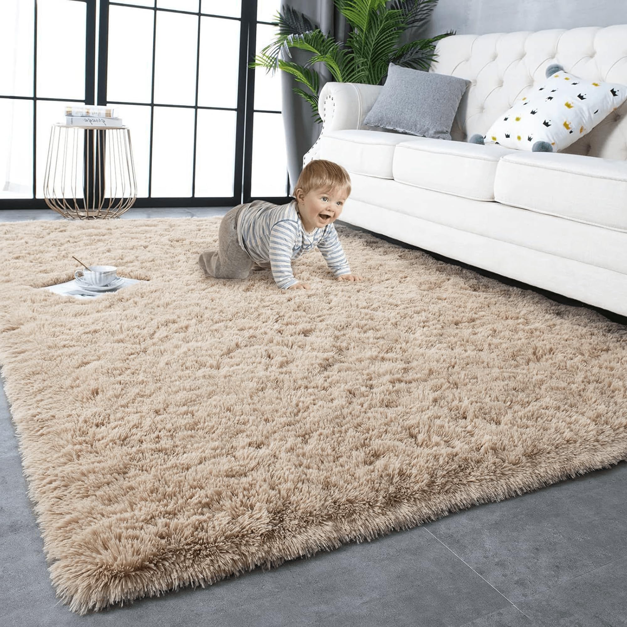 Tapis salon 160 x 330 cm moelleux couleur chameau pour chambre et espace de jeu