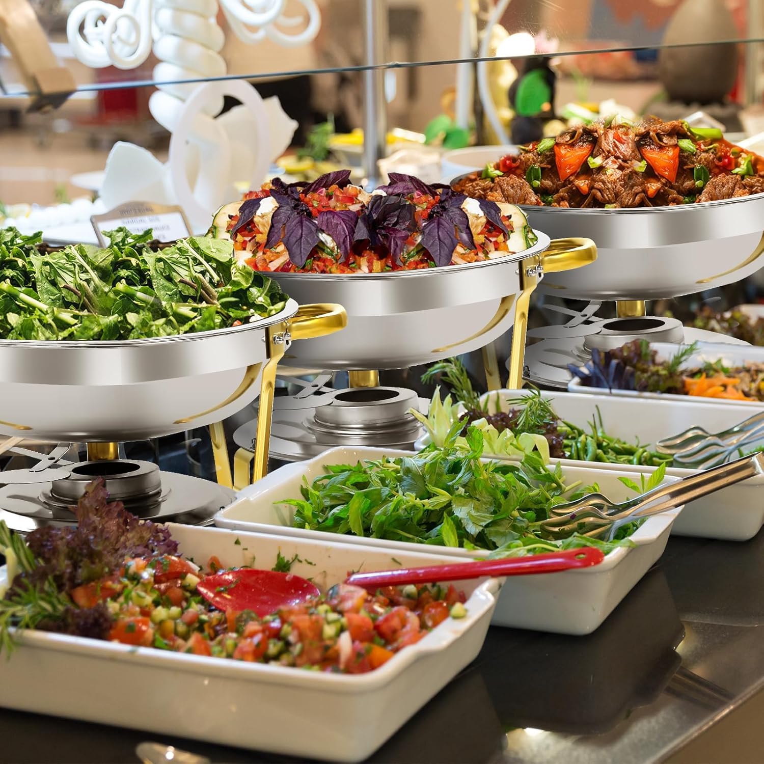 5QT Chafing Dishes for Buffet, Chafing Dish for Parties, 4 Pack Food Warmers for Parties Buffet Catering Supplies, Gold and Silver Colour