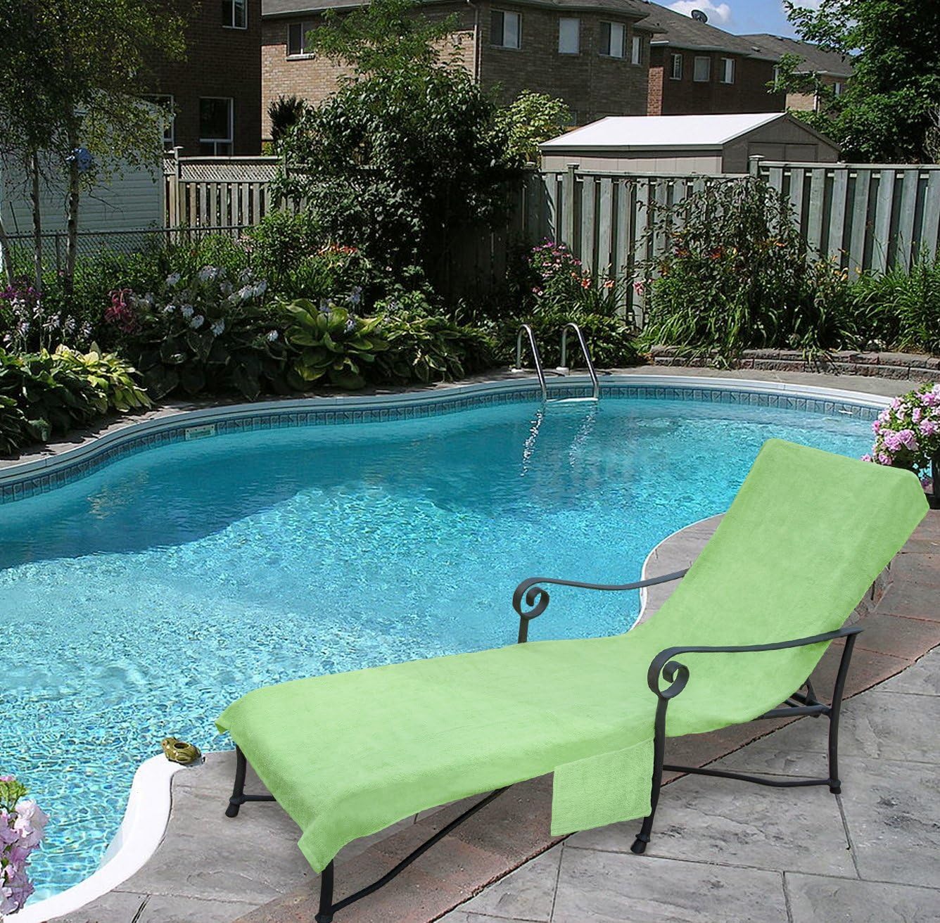 Pool Side 1000-Gram Chaise Cover, Pool Lounge Chair Cover, Lawn Chair Cover, Patio Chair Cover with 10-Inch Slip-on Back and Side Pocket Pool Paradise Green