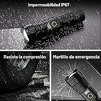 Vista 7 de Linternas recargables de alto lúmenes, 10000 lm LED súper brillante, linternas con zoom con pantalla digital LCD, 5 modos, impermeable, potente