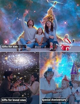 Galaxy Projector, Planetarium Projector with 12 HD Image, 1/2H Timer Night Lights Star Projector, Brighter Ceiling Projector for Bedroom Kids Adults Gift