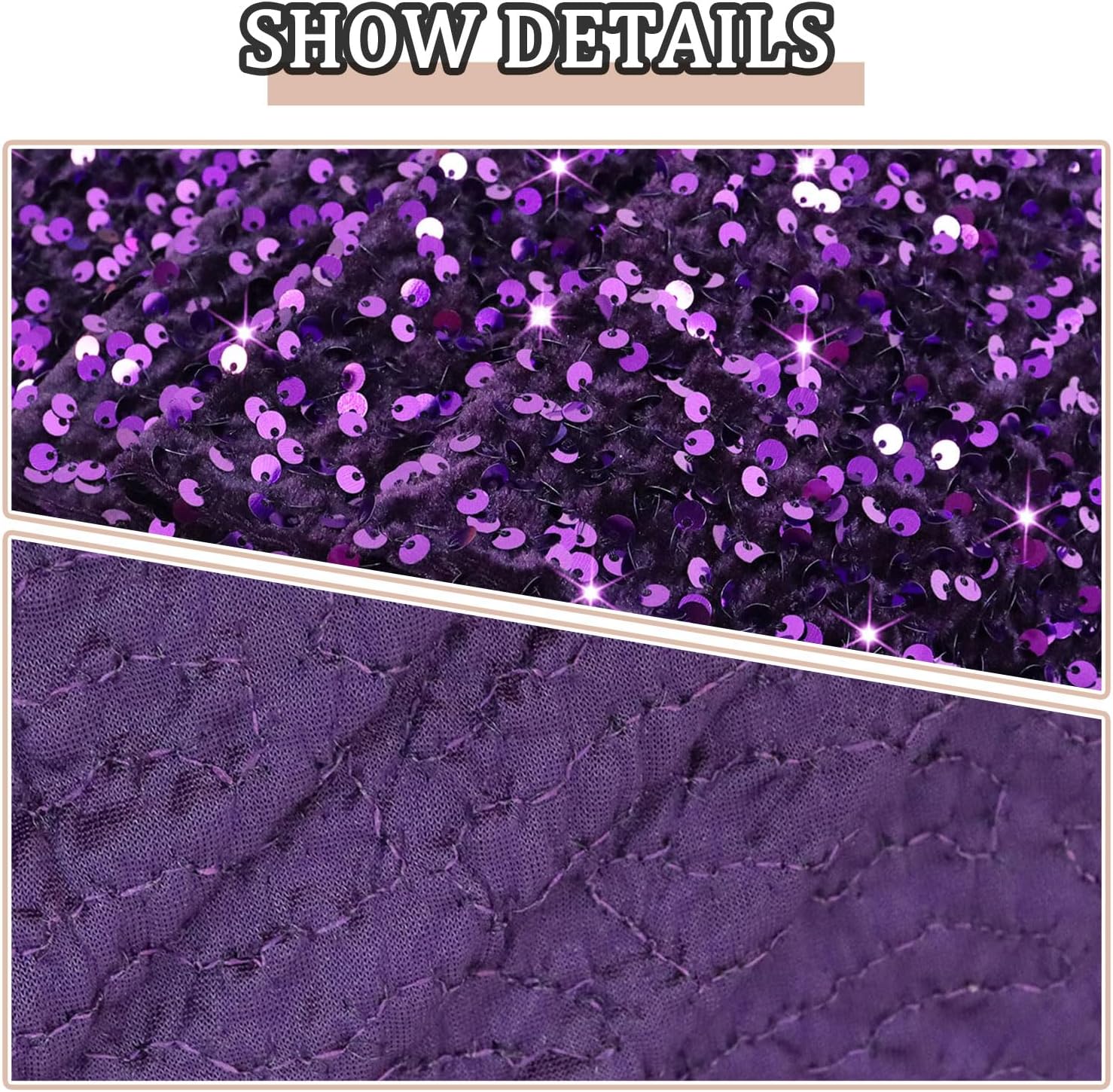 Purple Sequin Fabric by The Yard 5 Yards Velvet Sequin Fabric Metallic Mermaid Fabrics Glitter Material for Quilting Sparkly Stretch Fabric Paillette Fabric Sequins for Sewing Gowns Dress