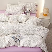 Vista 295 de 3 piezas de juego de funda de edredón tamaño individual XL, funda de edredón blanca con estampado floral azul, ropa de cama coquette de algodón