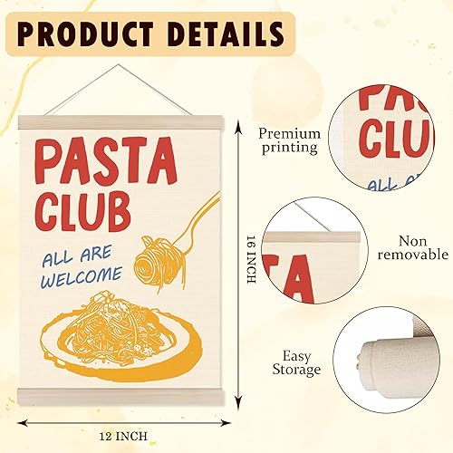 Miniatura 6 de Welshower Pasta Club All Are Welcome - Marco para colgar pósteres, arte de pared retro de Italia, decoración para el hogar, cocina, comedor,