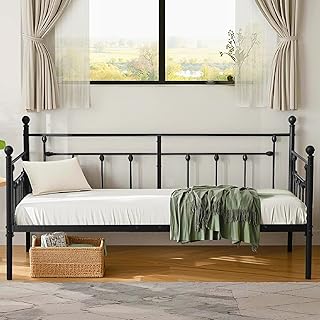 VECELO Daybed Frame, Twin Size Metal Platform Bed with Headboard,Heavy Duty Steel Slats Support for Living Room Bedroom Guest Room, Easy Assembly