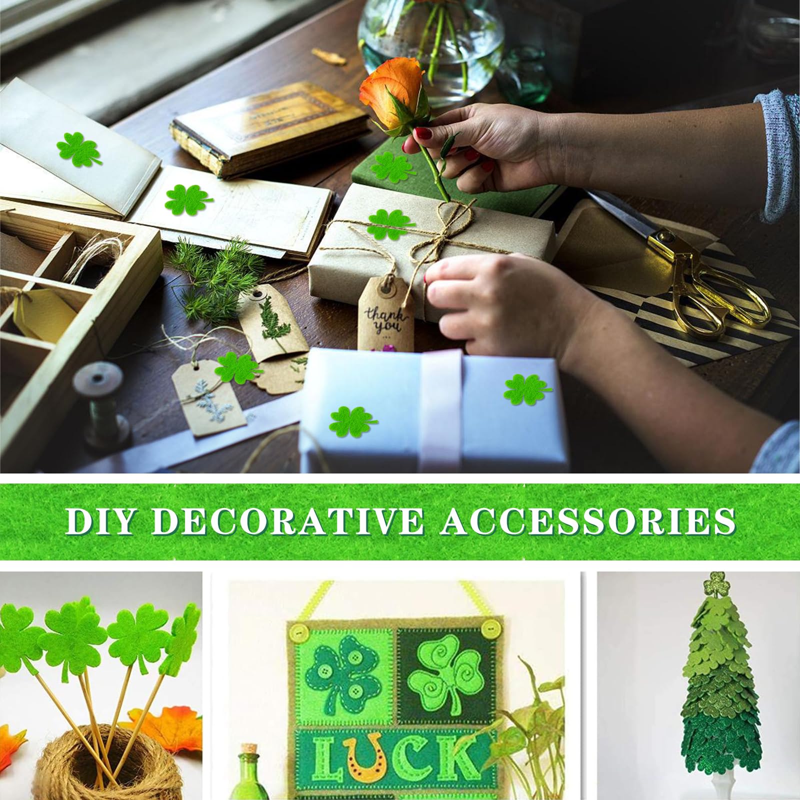 100 Piezas Verde Trébol De Fieltro Decoración De Trébol De Cuatro Hojas Bricolaje Trébol De Cuatro Hojas Adorno San Patricio Para Fiestas Navideñas, Regalos, Álbumes De Recortes, Manualidades