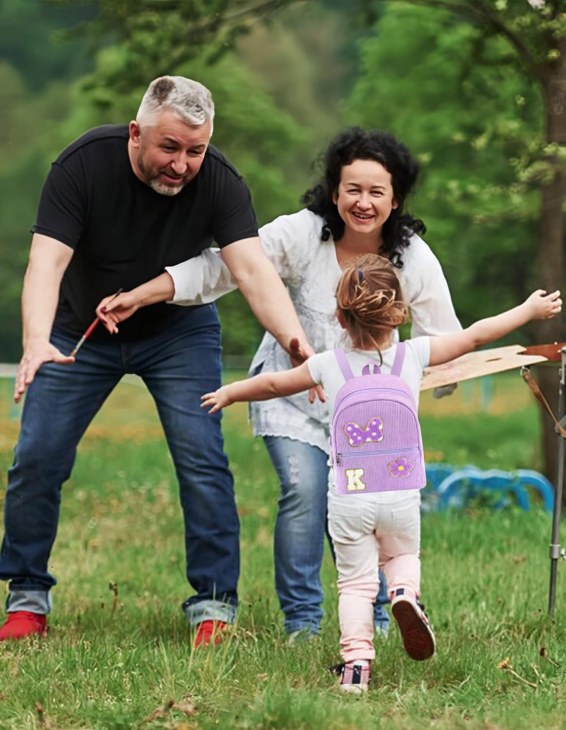 2 3 4 5 6 Year Old Girl Gifts Chenille Initial Mouse Bow Mini Backpack, Corduroy Toddler Backpacks Christmas Birthday Gifts for Girls 2-4 5-6, Purple Mini Diaper Bag Must Haves for Park Travel K - Image 3