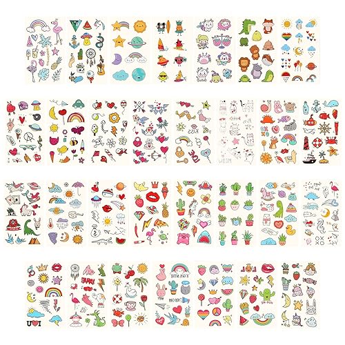 Miniatura 2 de Metker 90 hojas (1000 patrones) para niños, impermeables, tatuajes temporales, adecuados para fiestas de cumpleaños, actividades grupales