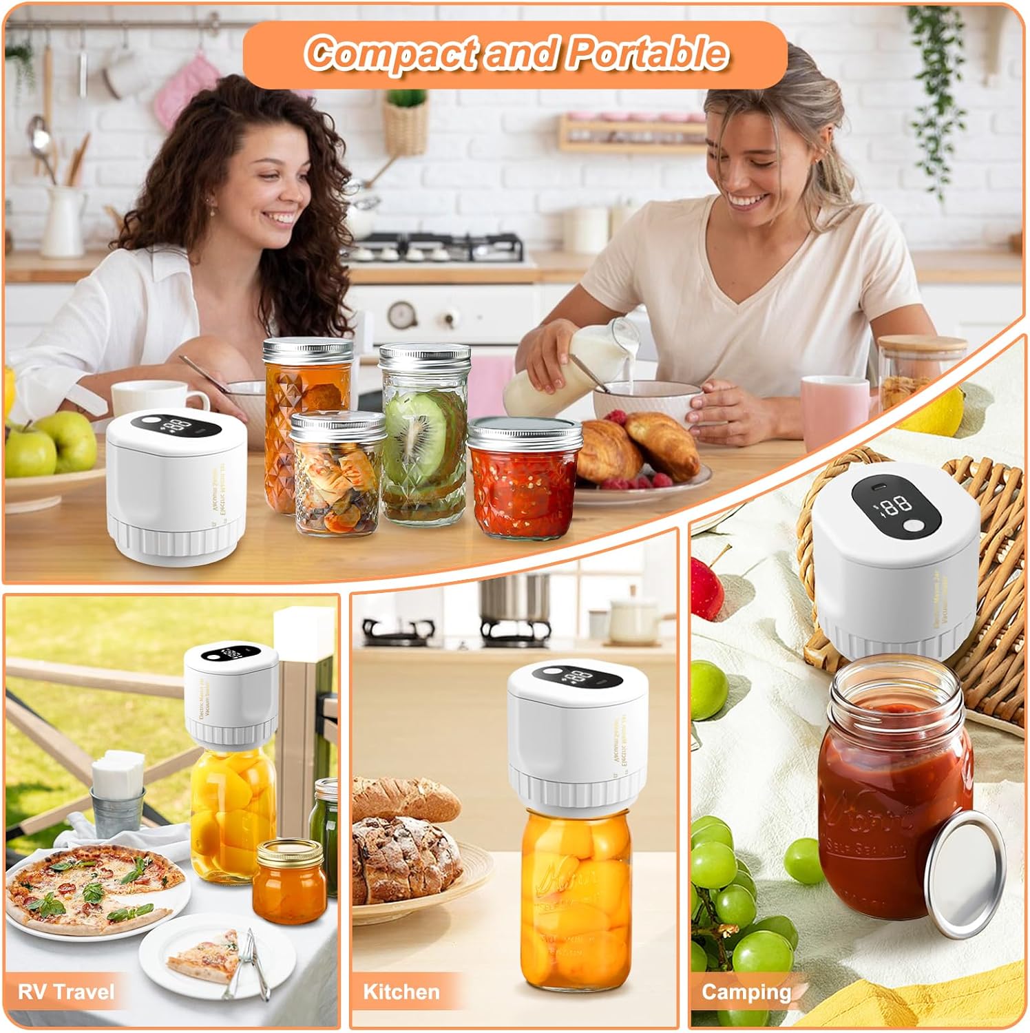 Mason jar Vacuum Sealer, Electric Mason Jar Vacuum Sealer Kit for Wide Mouth & Regular Mouth Mason Jars,for Food Storage and Fermentation (White)
