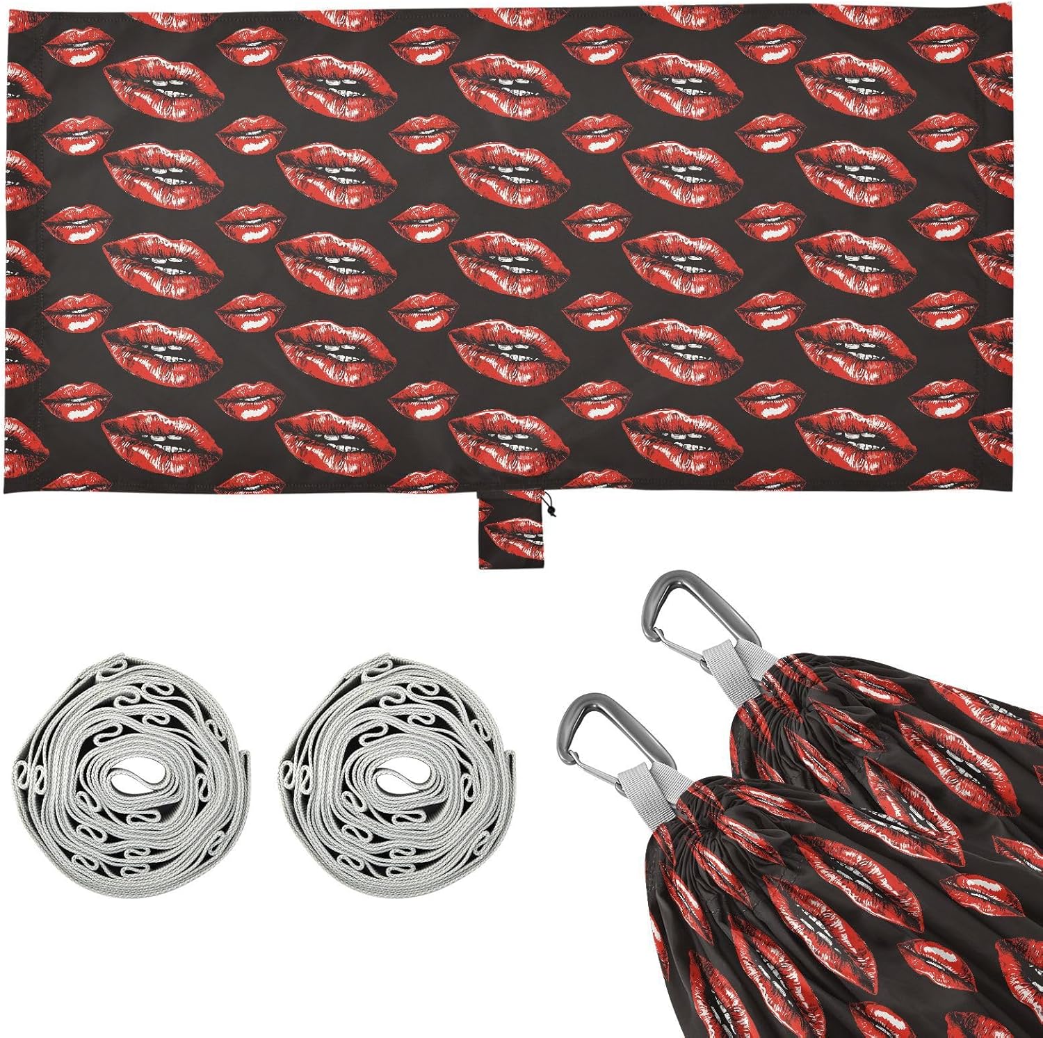 ALAZA Red Lips Camping Hammocks Single or 2 Person 500 lbs Portable Parachute Travel Hammock w/Tree Straps for Hiking Backpacking Indoor Outdoor