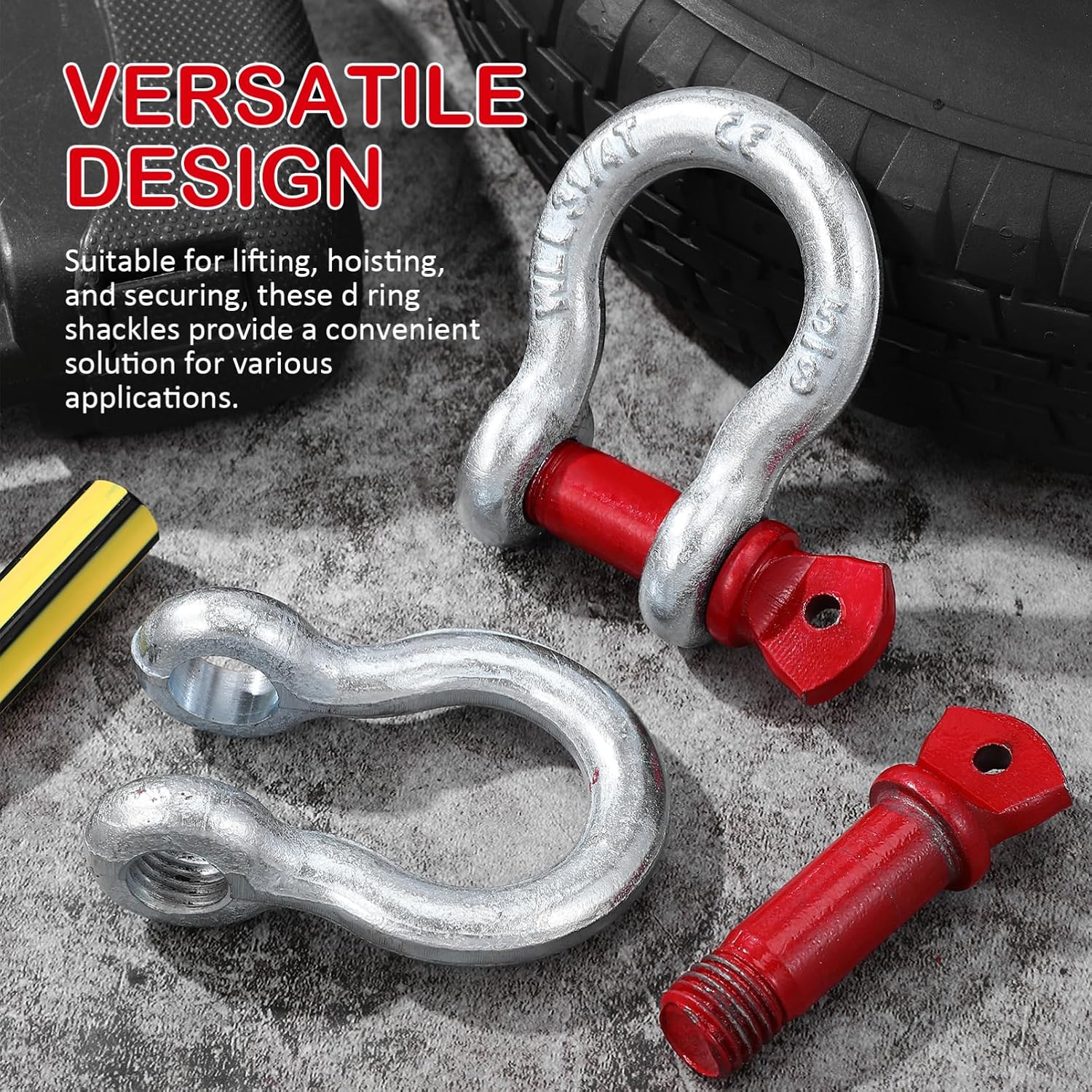 OUNONA D Ring Screw Shackles 4 Pack Bow Type Shackle for Towing Trucks Trailers Hitch Recovery and Rigging Heavy Duty Threaded Pin 3.93 X 3.74 X 1.57 Inches
