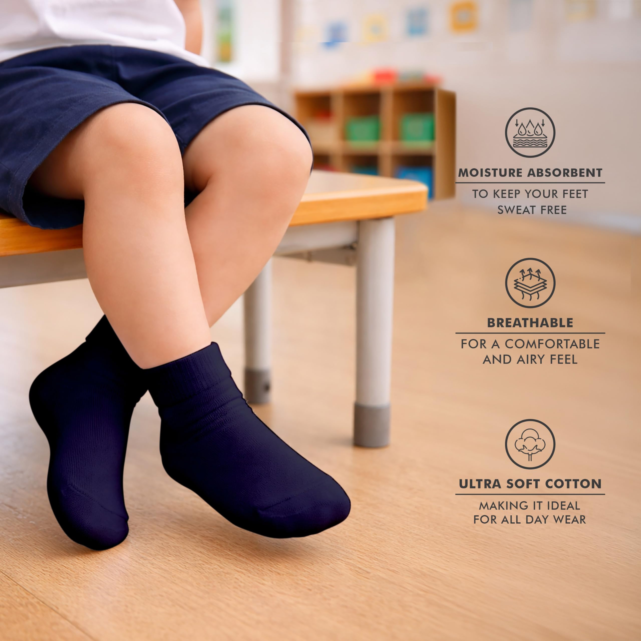 Supersox Ankle Length School Uniform Socks for Kids | Breathable Cotton | Anti-Odour & Moisture Absorbent | Durable Welt for All-Day Comfort | Navy Blue | 11 to 12 Years | Pack of 5 2