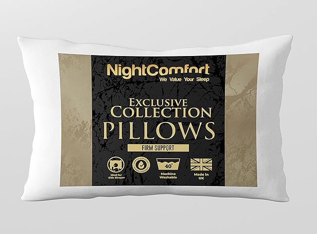 Night Comfort Exclusive Collection White Pillow for Firm Support - Microfibre Cover Hollowfibre Filled Support Pillows for Side Sleeping- Ultra Bouncy Fluffy Down Alternative Bed Pillow, Pack of 2