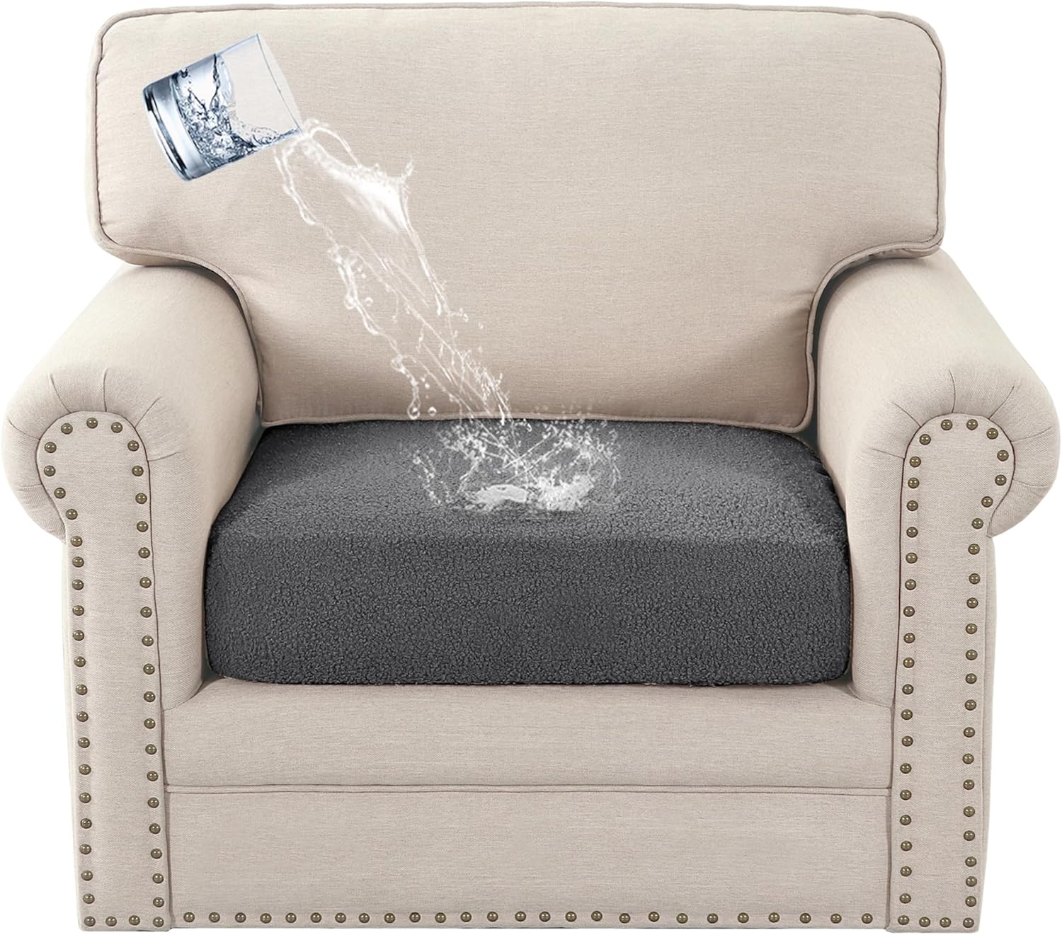 H.VERSAILTEX Waterproof Sofa Seat Cushion Covers Sofa Covers for Seating Couch Cushion Slipcover Protectors Non Slip Cushion Cover, Made of Looped Fleece Fabric Durable Sturdy (3 Pack, Natural White)