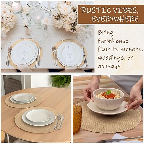 Miniatura 7 de 100 manteles individuales de arpillera de 11.8 pulgadas, redondos, reutilizables, color marrón, fibras de yute natural, manteles individuales