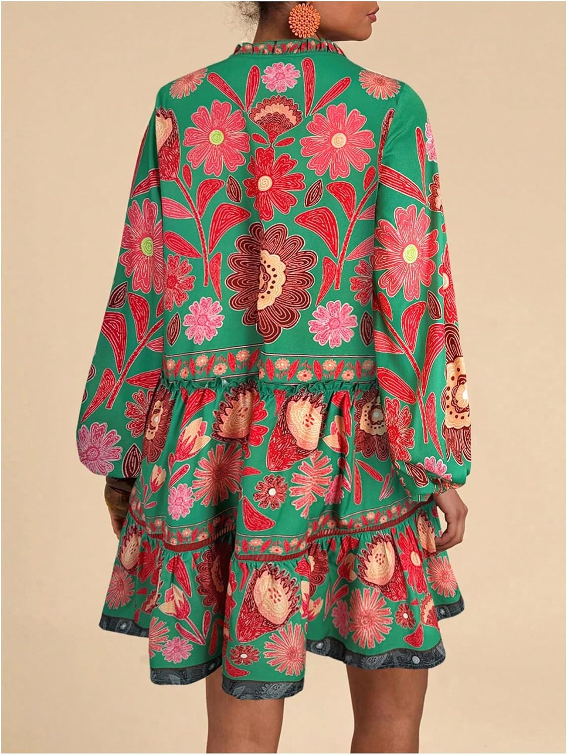 SOLY HUX Women's Floral Print Summer Short Dresses Boho Beach Long Sleeve Button Down Flowy Smock Dress - Image 3