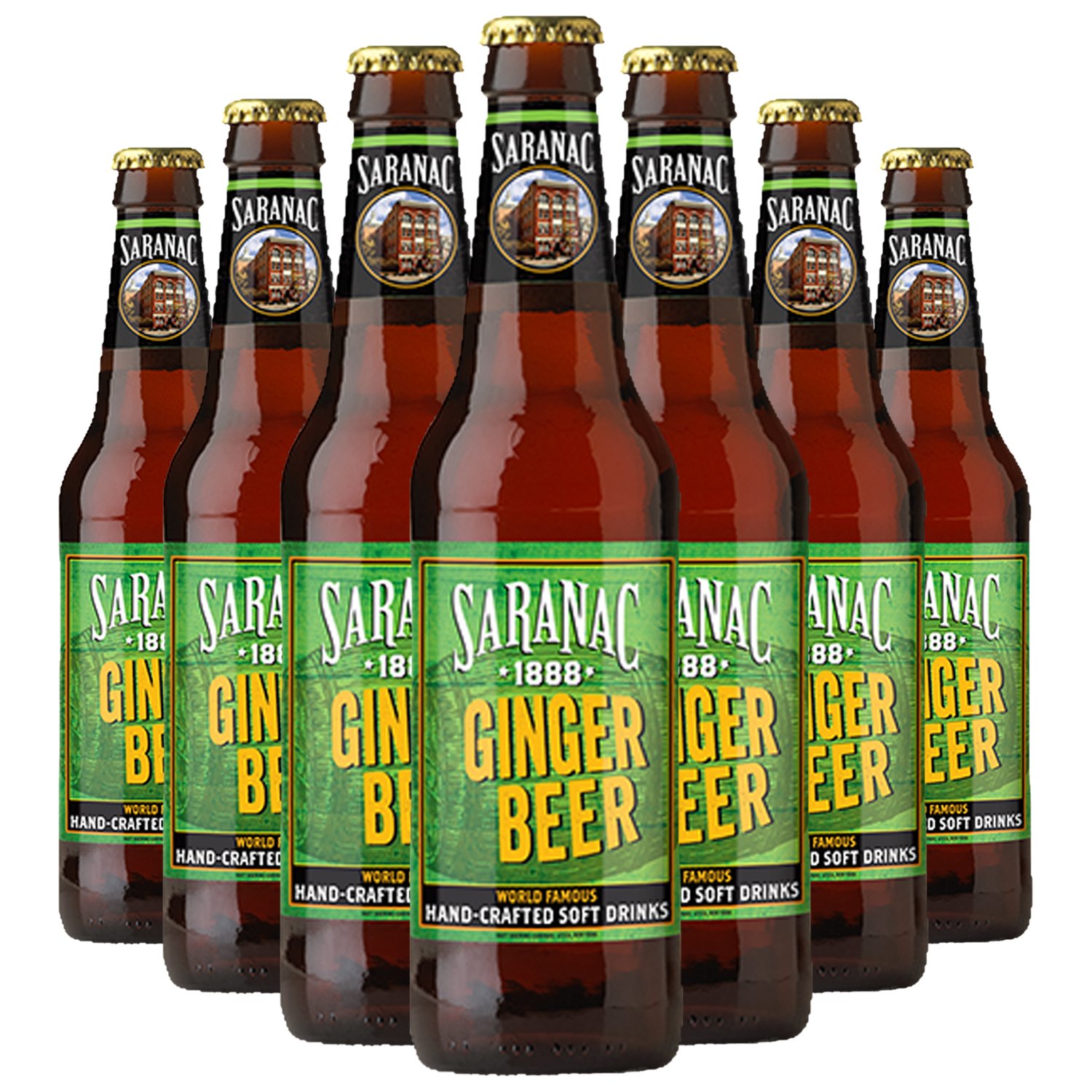 Saranac World Famous Hand-Crafted Ginger Beer Soda Soft Drink, 12 fl oz (24 Glass Bottles)