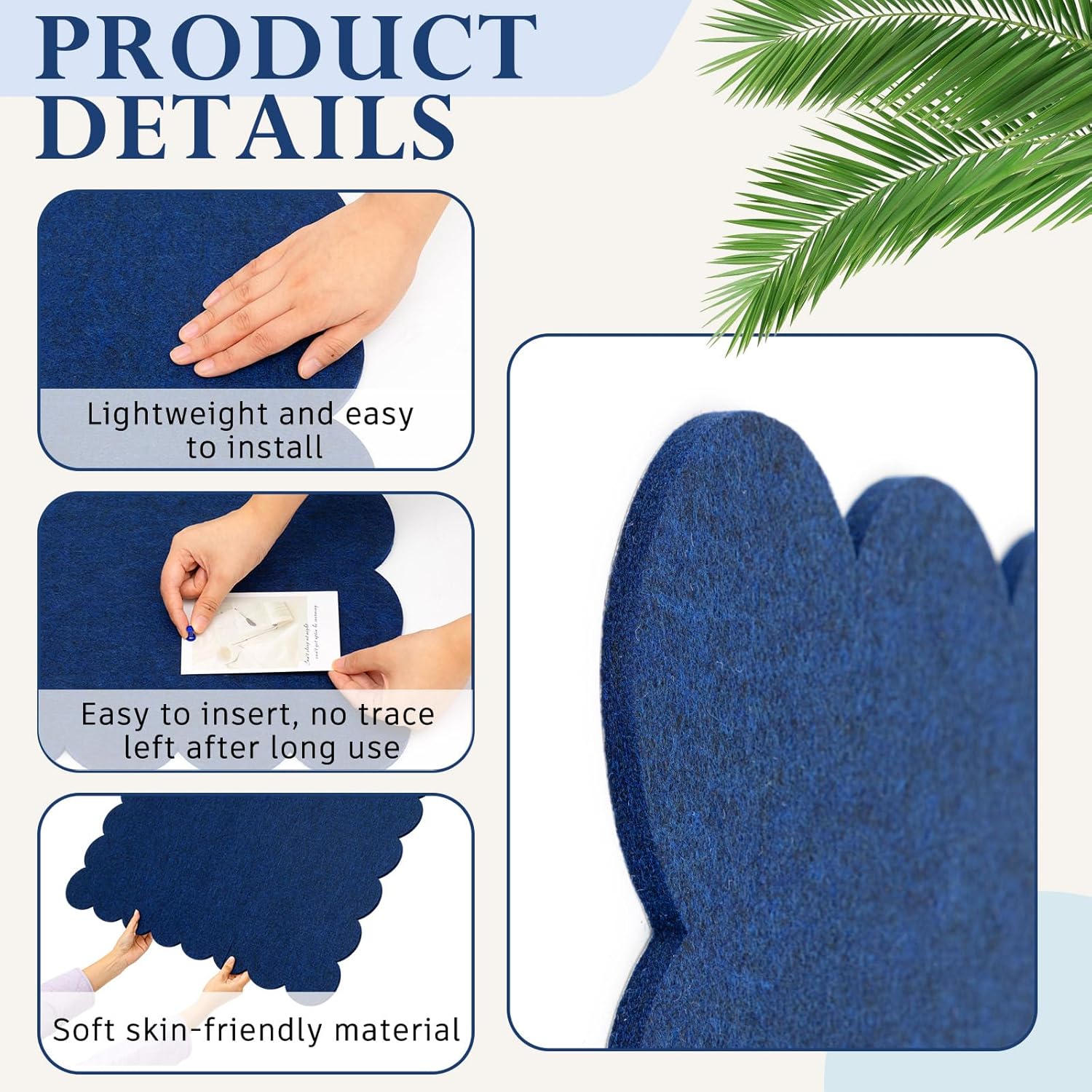 Mooliwe Scalloped Felt Bulletin Board 24 x 18 Inches Foldable Dark Blue Pin Cork Board Alternative for Wall, 2' x 1.5' Trifold Picture Vision Self Adhesive Bulletin Decorative