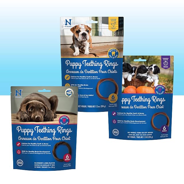 N-Bone Puppy Teething Rings 6 Count Bag Variety Pack Chicken Pumpkin Blueberry BBQ Flavor Total 3 Bags 21