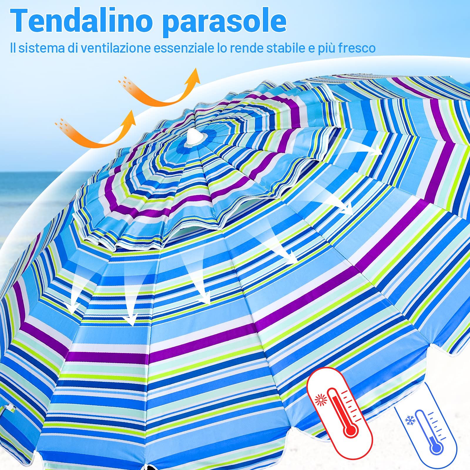 COSTWAY Ombrellone da Spiaggia 243 cm, Portabile, Inclinazione Regolabile, Filtro UV, con Borsa (Blu)