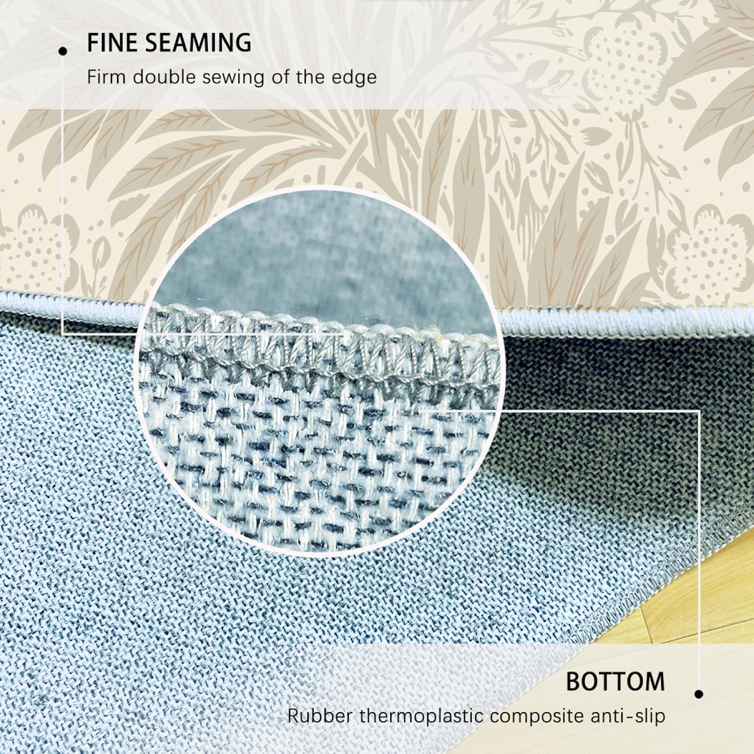 William Morris ラグ ウォッシャブル ラグ - ボヘミアン ヴィンテージ フローラル ロー パイル シン スロー ノン