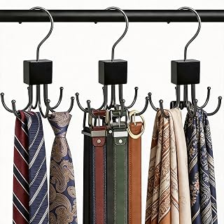 Belt Hanger, 3 Pack Belt Organizer for Closet, 360° Rotatable Belt Storage, Space Saving Tie and Belt Holder, Closet Organizer Hook for Belt, Bra, Tie, Tank Tops, Hat
