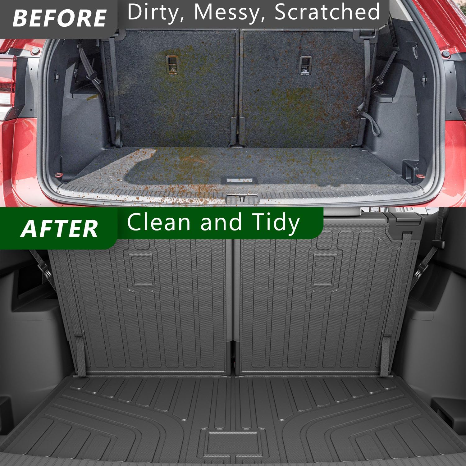 Cargo Mat Compatible with 18-25 Volkswagen VW Atlas Trunk Liner Replacement for 2018-2025 Atlas Accessories (With Backrest Mat)