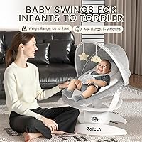 Vista 8 de Columpio de bebé 3 en 1 para bebés con detección de movimiento, columpio eléctrico para bebé con 3 modos de columpio, 12 canciones de cuna y 5