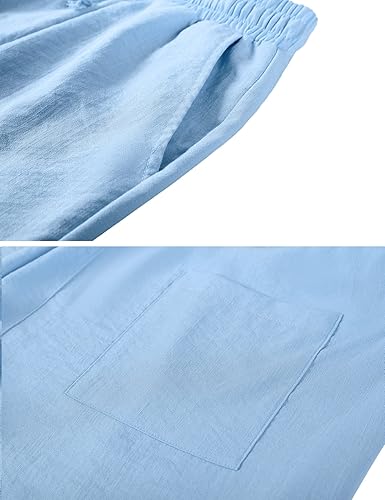 Vista 6 de LecGee Conjunto de ropa de lino para hombre con botones y pantalones cortos de guayabera cubana, conjunto de 2 piezas