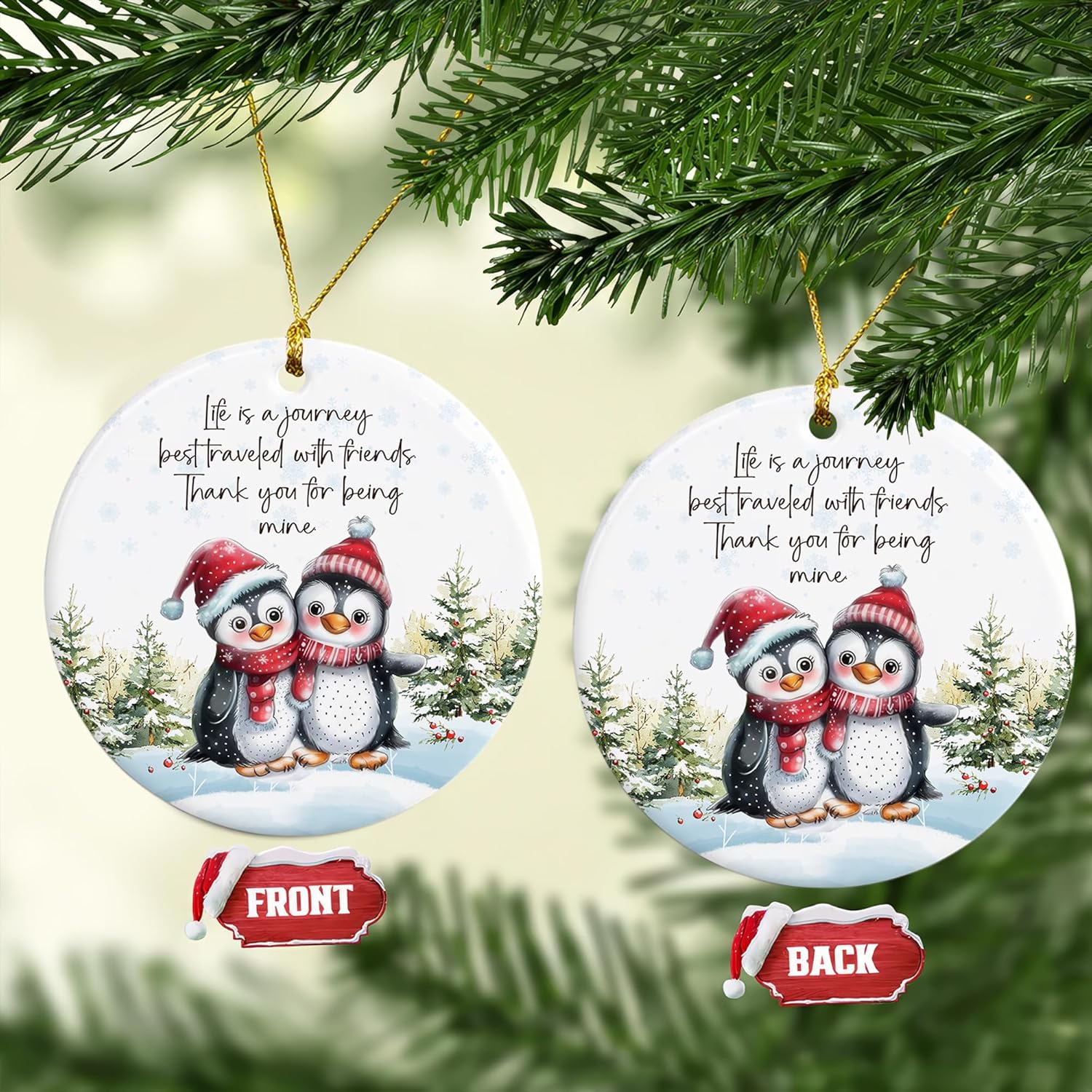 Friendship Christmas Ornament – Cute Penguin Ornament for Best Friends – Holiday Tree Decoration, Gift Exchange Keepsake, Best Friend Ornament for Women, Thank You (L-1) - Image 3