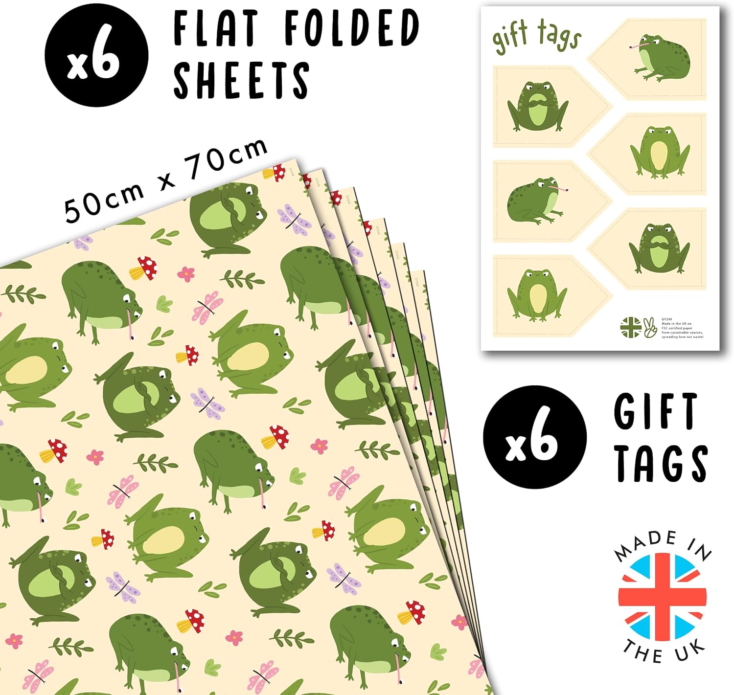 CENTRAL 23 Frog Wrapping Paper - 6 Sheets Of Trendy Gift Wrap - Grumpy Frogs - Mushroom Dragonfly Flower - Funny Wrapping Paper For Her - Comes With Stickers - Image 2