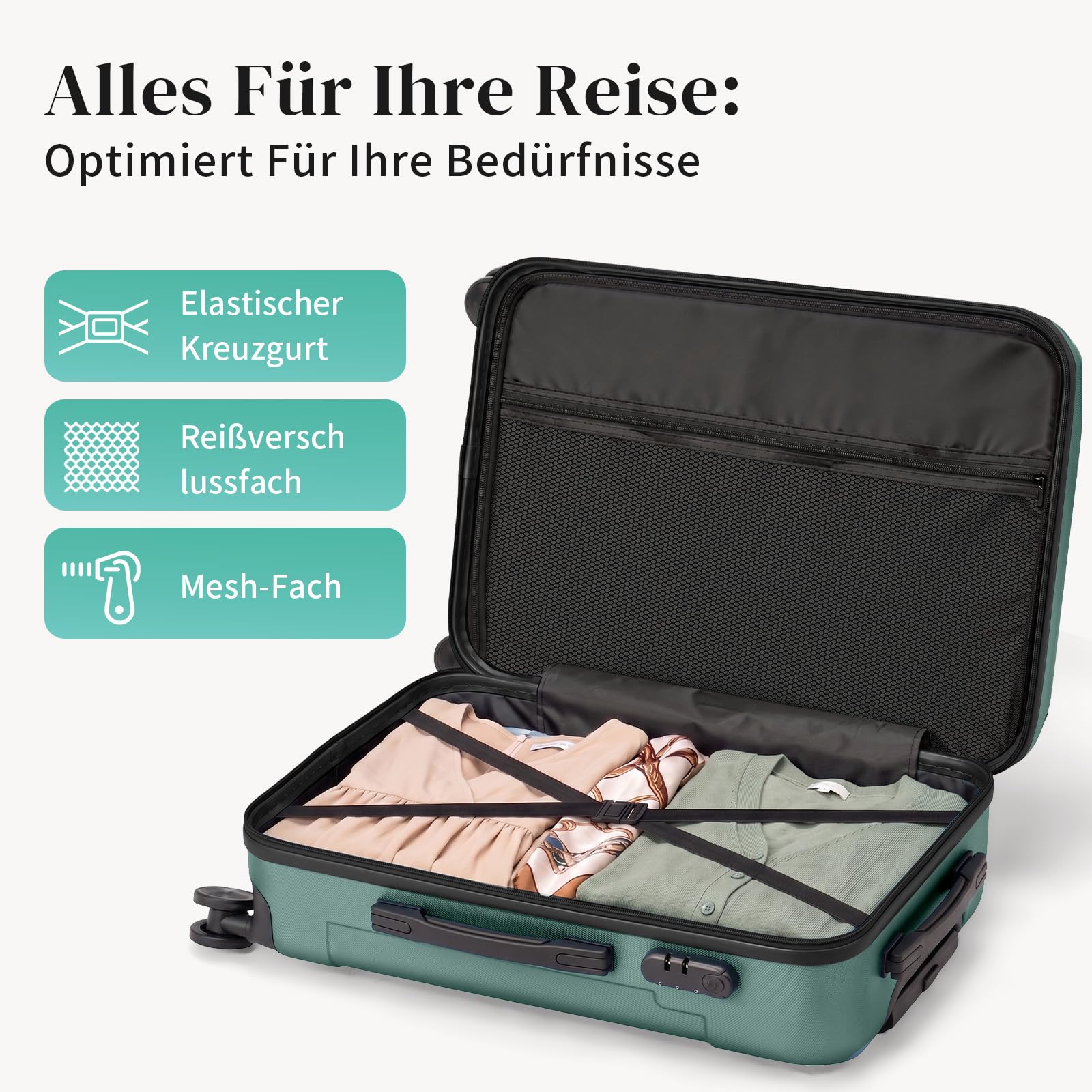 LALAHO Kofferset 4 teilig Hartschale mit verstärkten Ecken, Reisekoffer mit Rollen Groß, Koffer Set 4 Stück aus ABS, Handgepäck, Türkis