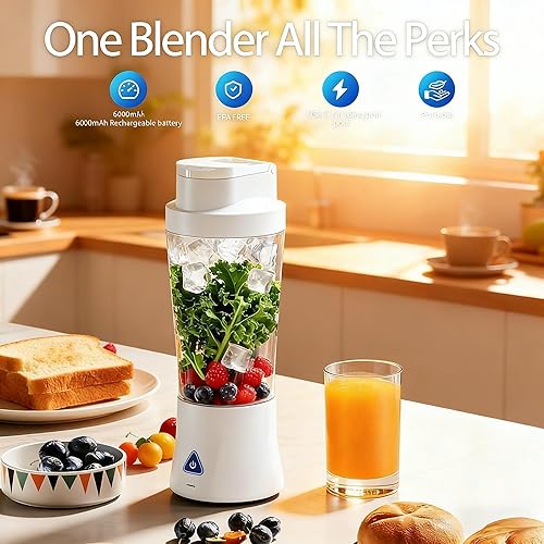 Miniatura 2 de TorqueHome - Batidora portátil 3 en 1, licuadora personal inalámbrica de 24 onzas, recargable USB-C, autolimpiante, vaso a prueba de fugas con tapa,