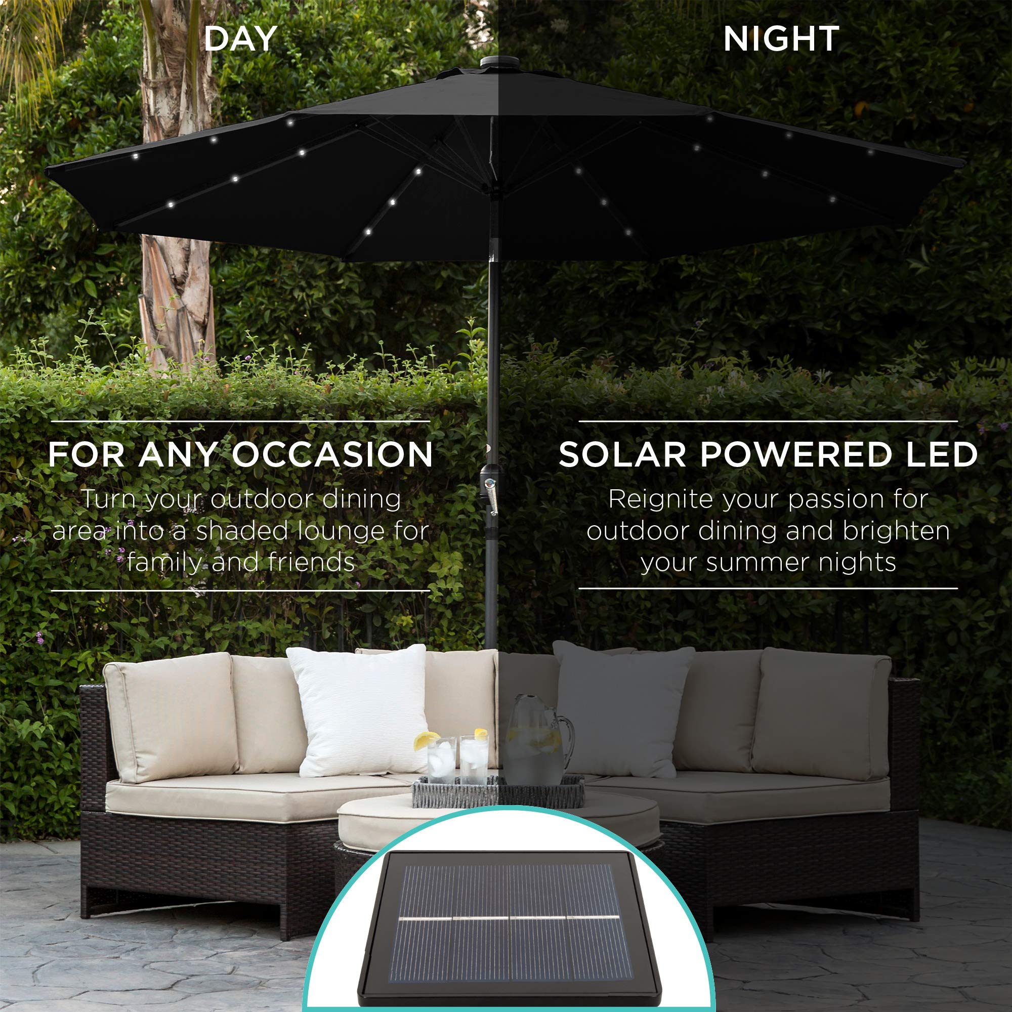 Amazon Com Best Choice Products 10ft Solar Powered Aluminum Polyester Led Lighted Patio Umbrella W Tilt Adjustment And Fade Resistant Fabric Black Garden Outdoor