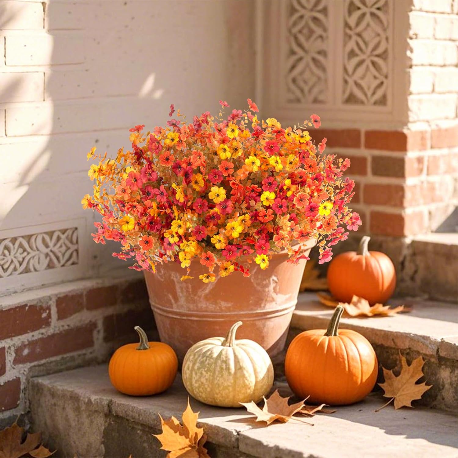 12 Bundles Fake Mums Fall Flowers Artificial for Outdoors Decoration Artificial Mums Faux Plants Daisy for Outdoor Outside Planters UV Resistant Violets for Fall Decor Home Porch Door Front Patio Yard - Image 8
