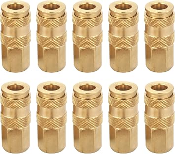 Pro High Flow Female Coupler Kit 10 Piece, V Style, 1/4 Inch NPT, Solid Brass Quick Connect Air Fittings Set