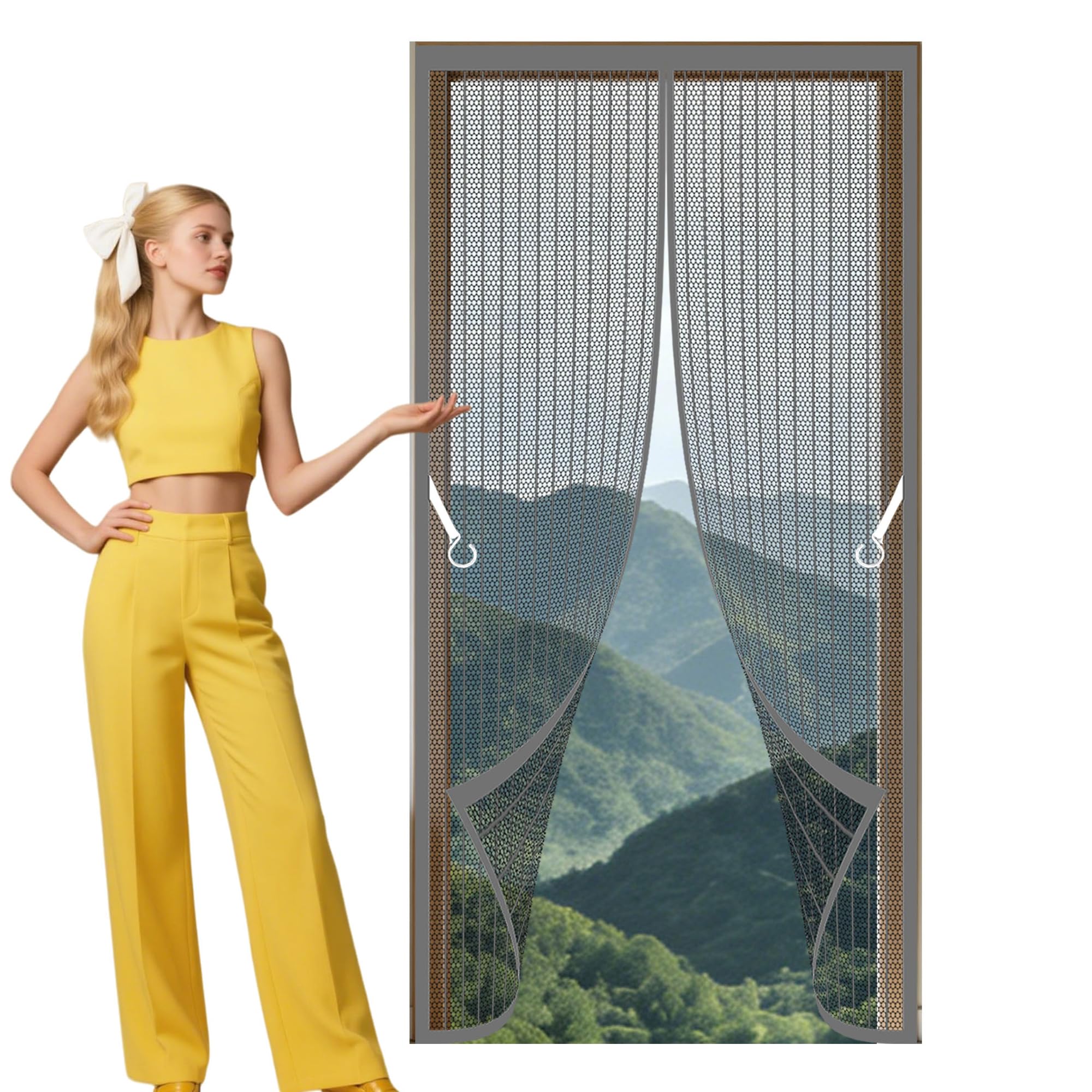 Polyester Magnetic Door 73 x 263 cm Self Sealing, Hands Free Insect Protection Screen Keep Fresh Air in Bugs Out for Living Room, Bedroom, Patio, Grey